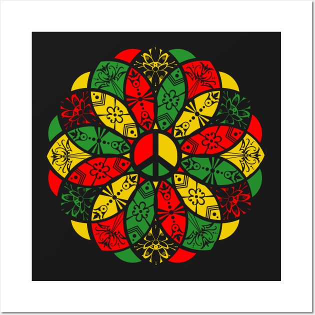 Ornamental Peace Mandala - Rasta Colours Wall Art by MellowGroove